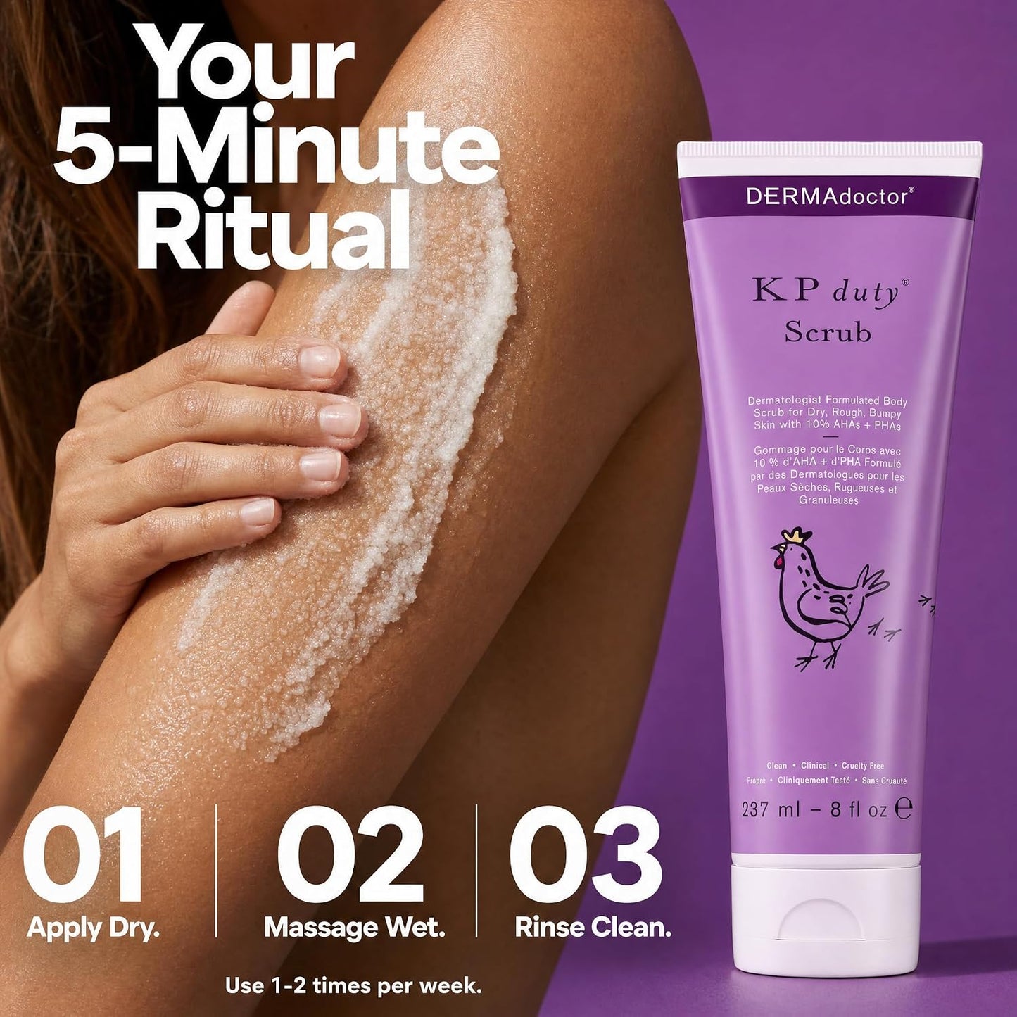 DERMAdoctor Strawberry Legs Treatment, KP Duty Body Scrub, 227g | 10% AHAs + PHAs, treats keratosis pilaris and rough bumpy skin, dermatologist formulated exfoliant (DR-KPS8)
