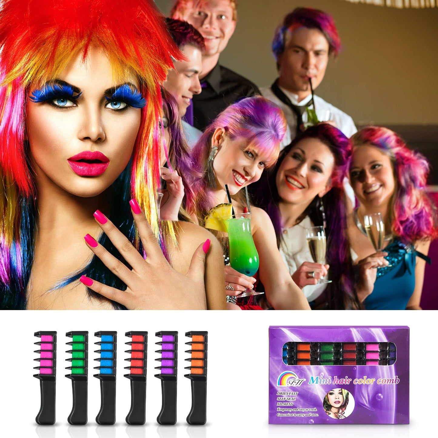 BATTOP 10PCS Hair Chalk Comb Temporary Bright Hair Color Cream for Girls Kids Easy Washable Hair Dye Colourful Great Games Birthday Girls Halloween Makeup Christmas