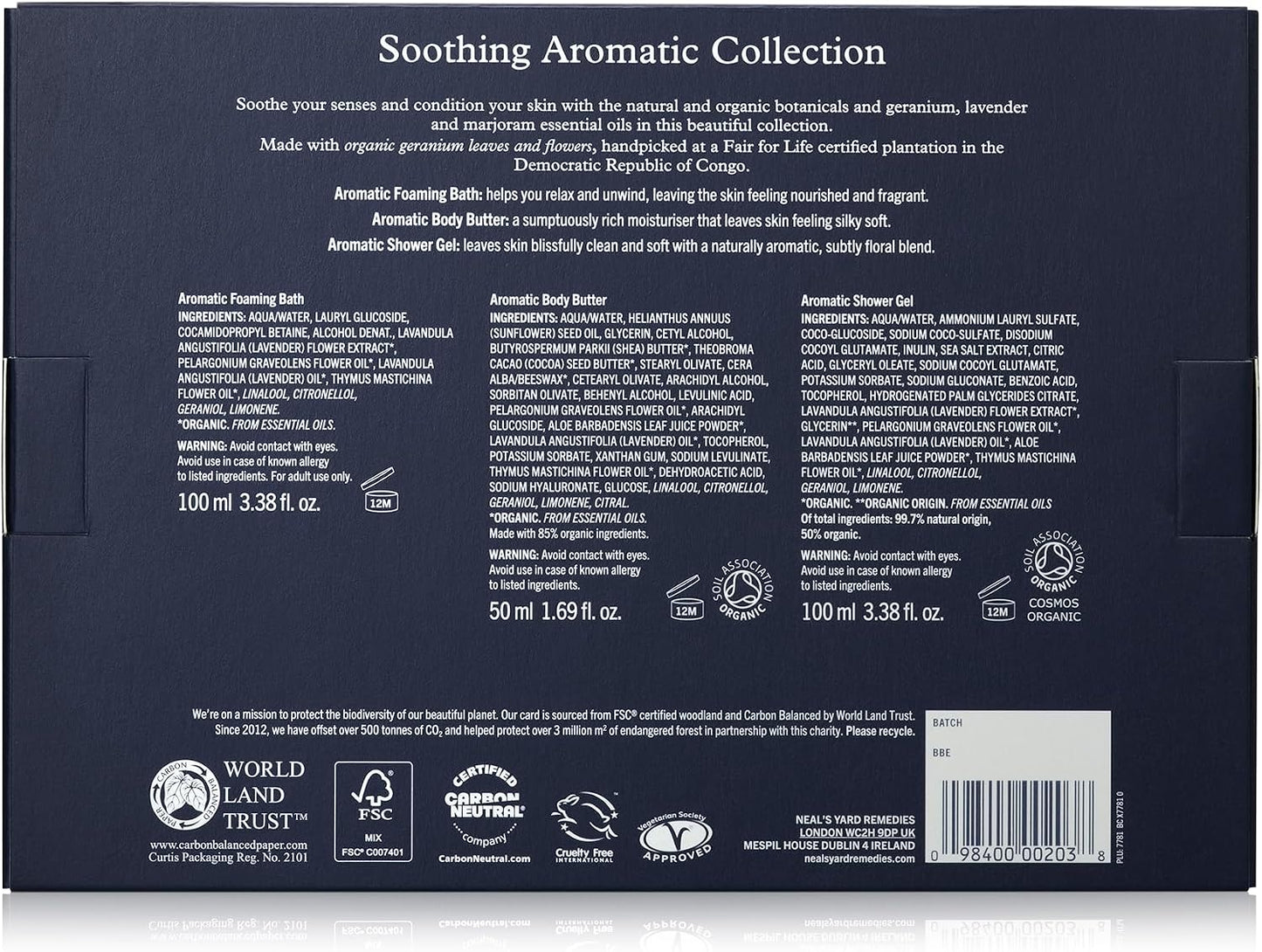 Neal's Yard Remedies Soothing Aromatic Gift Set With Bath Soak, Body Butter & Shower Gel, Cruelty-Free, Set of 3