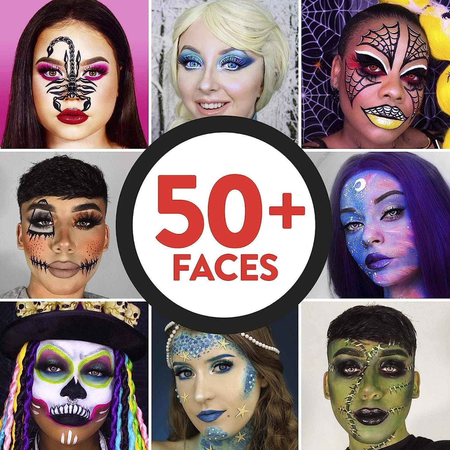 SK INFINITY | Classic Face and Body Paint 18 ml Professional Water Based, Single Cake Makeup Supplies for Adults (WHITE & RED)