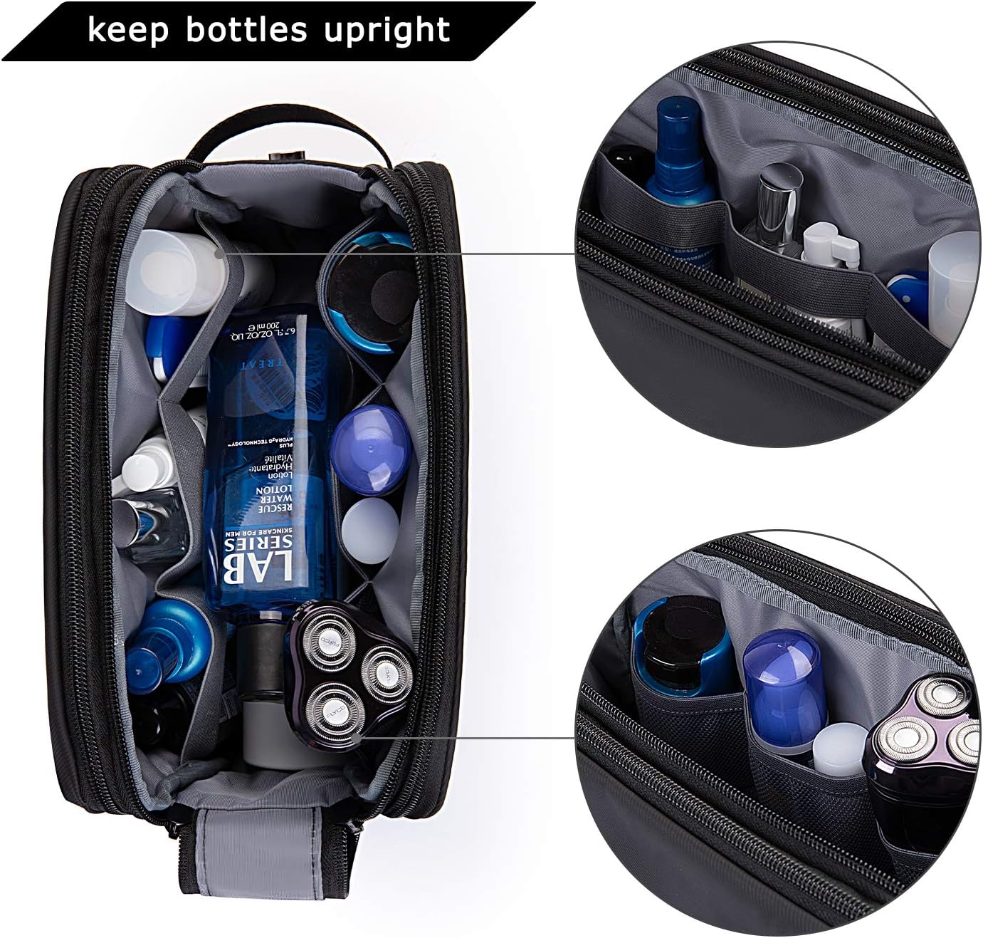 BAGSMART Mens Wash Bag Travel Toiletry Bag Makeup Shower Shaving Organiser for Bathroom Camping Gym - Water Resistant & Wet Dry Seperate, Black