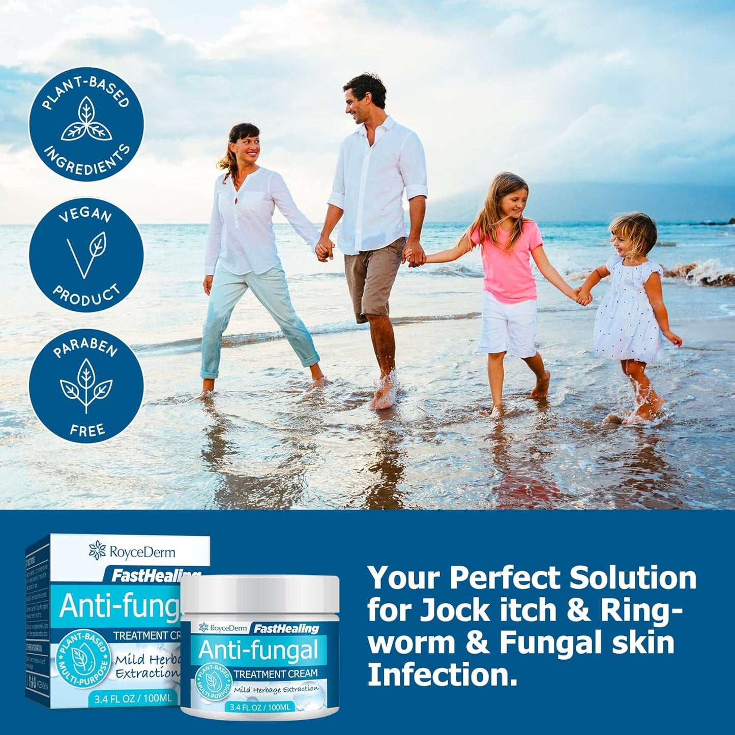 Roycederm Antifungal Treatment Cream for Skin: Anti-Fungal Cream for Jock Itch, Ringworm, Athlete's Foot & Rash Relief - Strong Fungal Care for Men & Women - Gentle Formula for Itchy Skin & Tinea