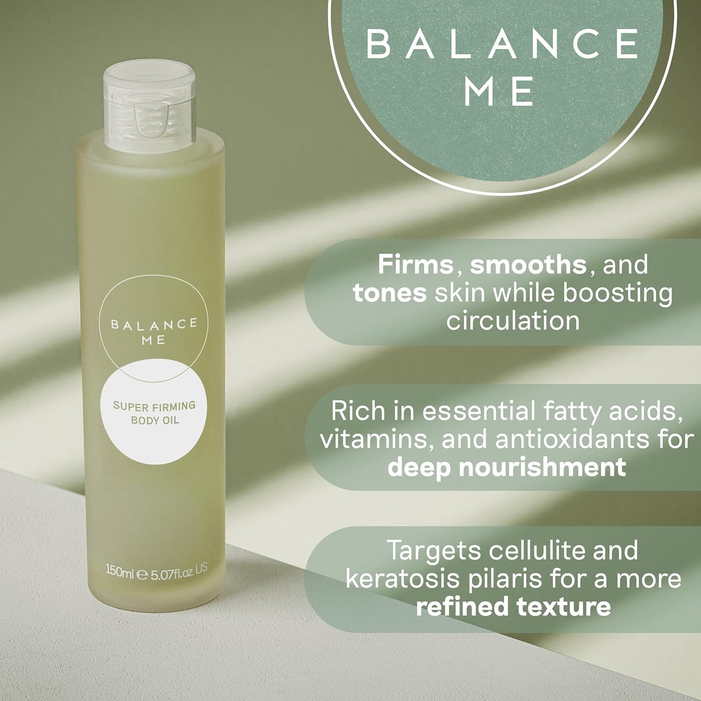 Balance Me Super Firming Body Oil 150ml, Body Moisturiser for Dry Skin, Targets Cellulite, Stretch Marks & Skin Tightening, Vegan Anti Aging Body Oil