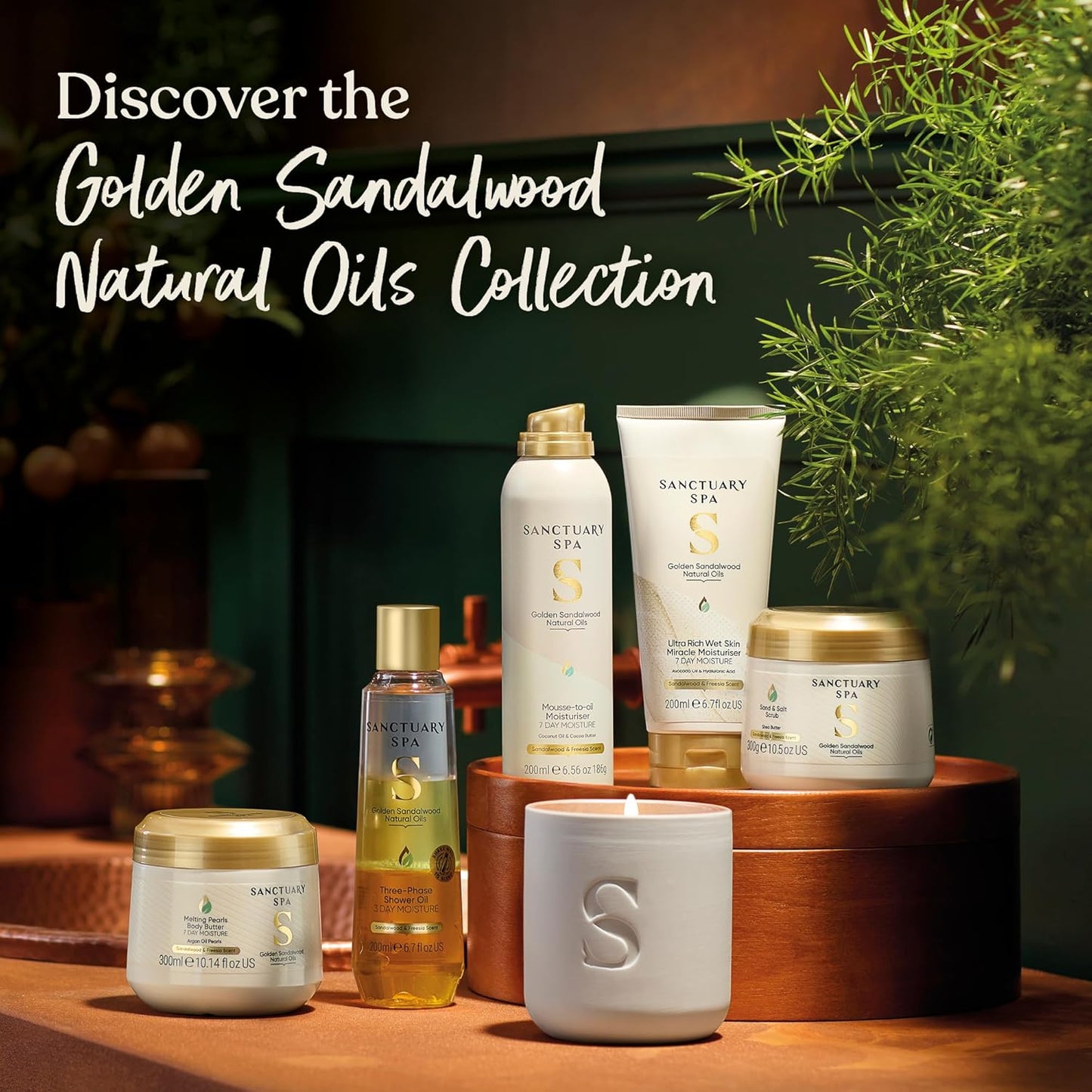 Sanctuary Spa Golden Sandalwood Mousse to Oil Moisturiser, 7 Day Moisture, With Coconut Oil & Shea Butter, Mineral Oil Free, Cruelty Free & Vegan, 200ml