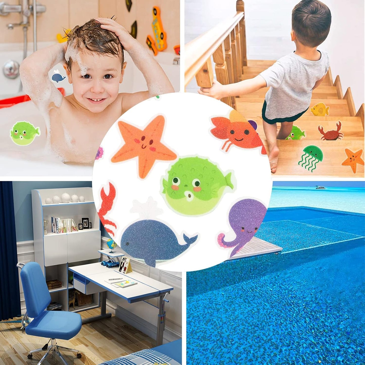 Non-slip Stickers Shower, 10 Pieces Non-Slip Stickers Bathtub, Sea Creature Decorative Non-Slip Stickers, Self-adhesive Bath Sticker Non-Slip Bath Stickers, for Bathtub Bathroom Shower