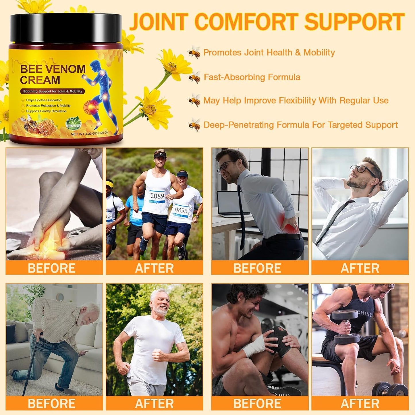 120G Bee Venom Cream Extra Strength for Joint/Muscles Sensation Relief & Recovery & Soothing, Promoting Mobility/Flexibility, Fits for Neck, Back, Legs, Knees, Hands, Feet/Whole Body
