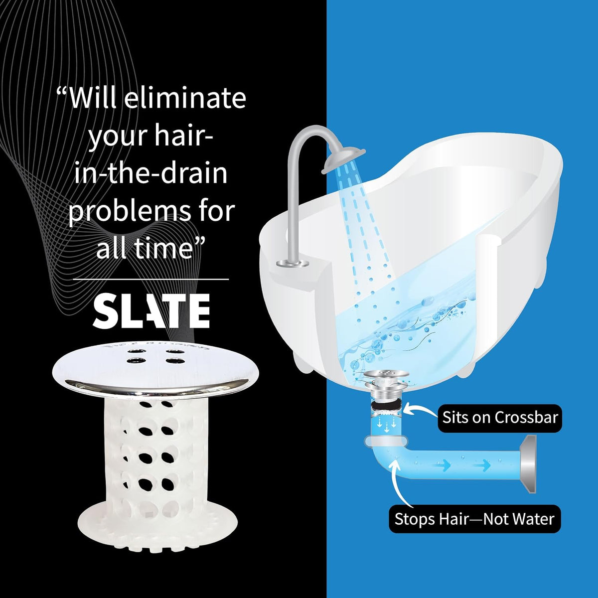 TubShroom Tub Drain Protector Hair Catcher Strainer Snare Silicone Chrome Standard