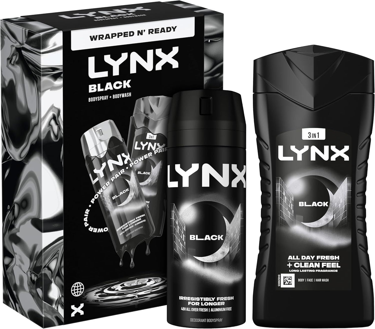 Lynx Black Duo Gift Set with a body wash and a body spray perfect for any occasion 2 piece