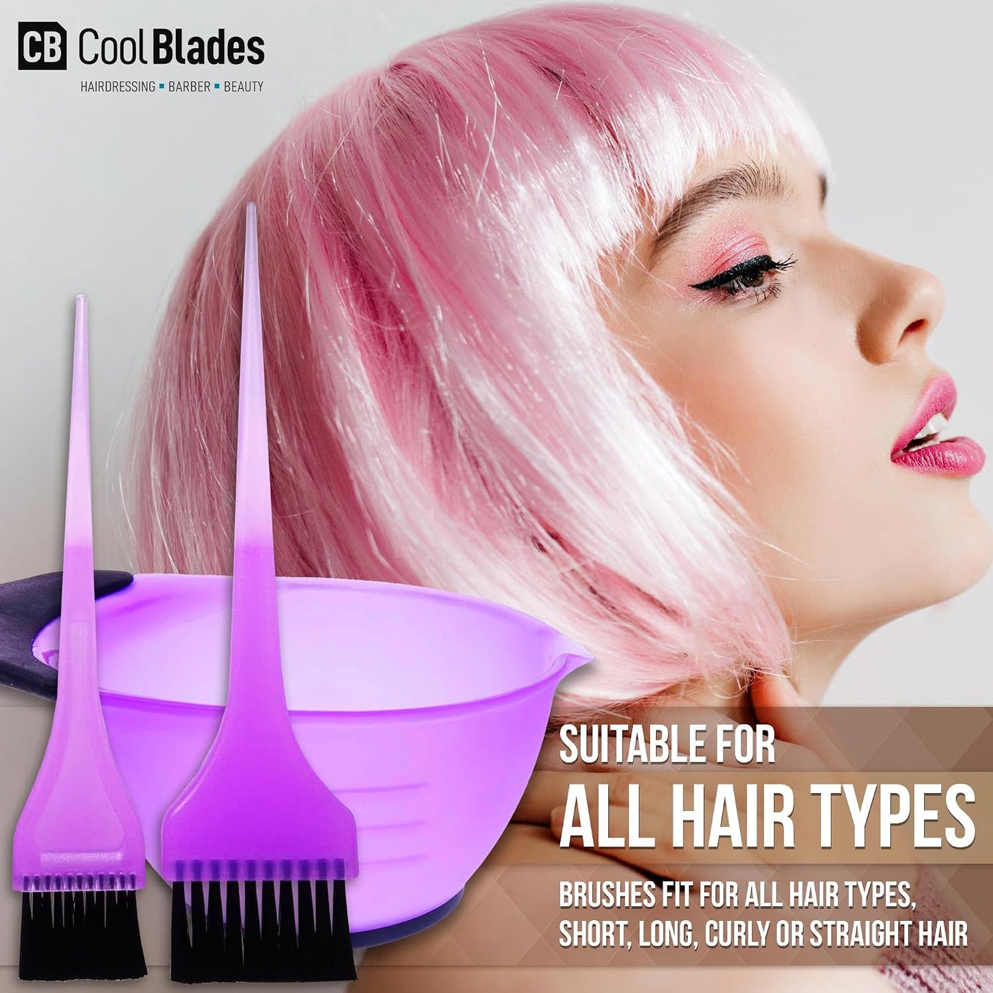 Professional Hairdresser's 3 Piece Purple Tinting/dye kit, includes Tinting Bowl, 1 large and 1 Small Tint Brush. An ideal hair dye bowl and brush set for work or home use.