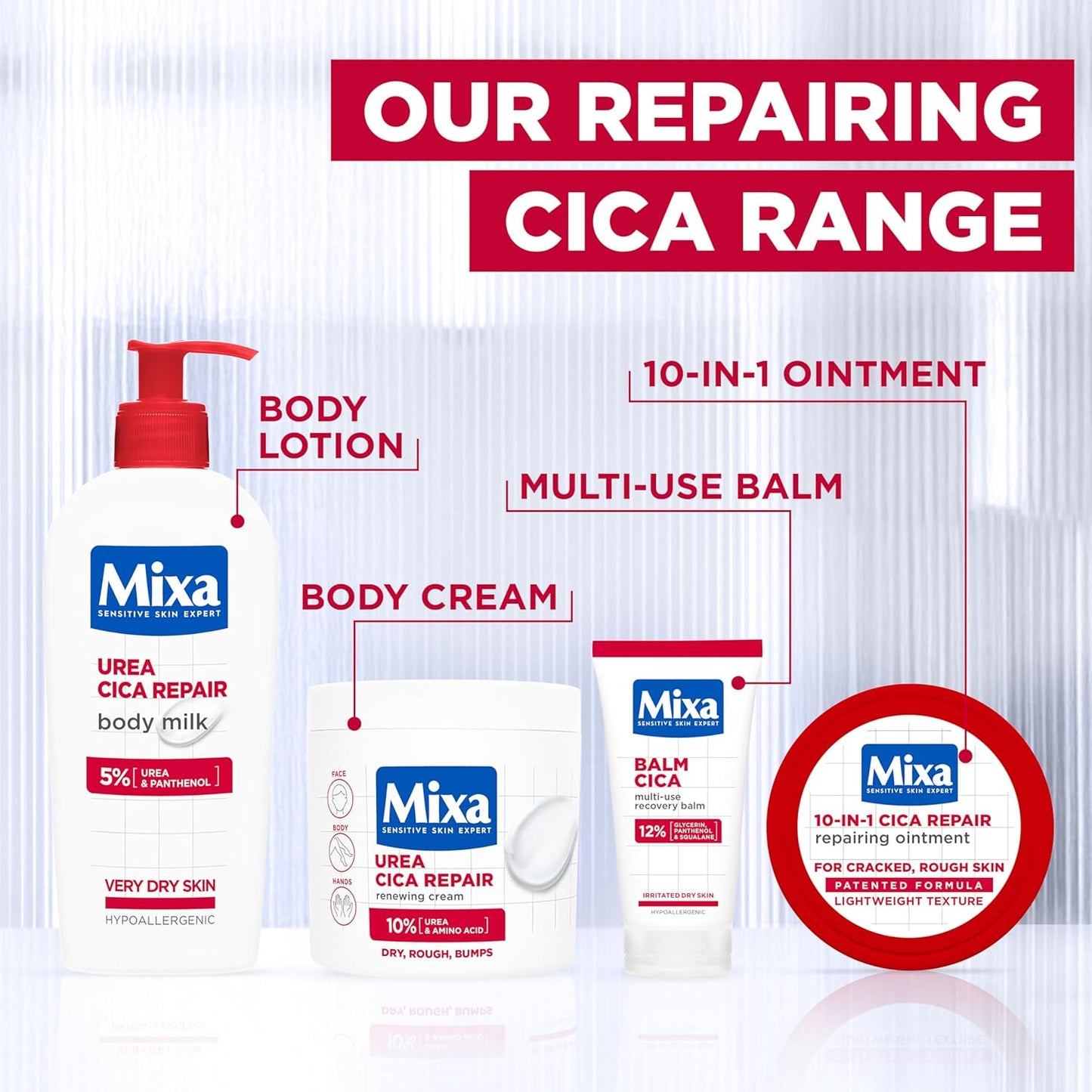 Mixa Body Cream, Urea Cica Repair Renewing Cream, Body Moisturiser for Dry, Rough, Bumpy Skin, with 10% Urea and Niacinamide, Hypoallergenic, Up To 100H Hydration, 400ml