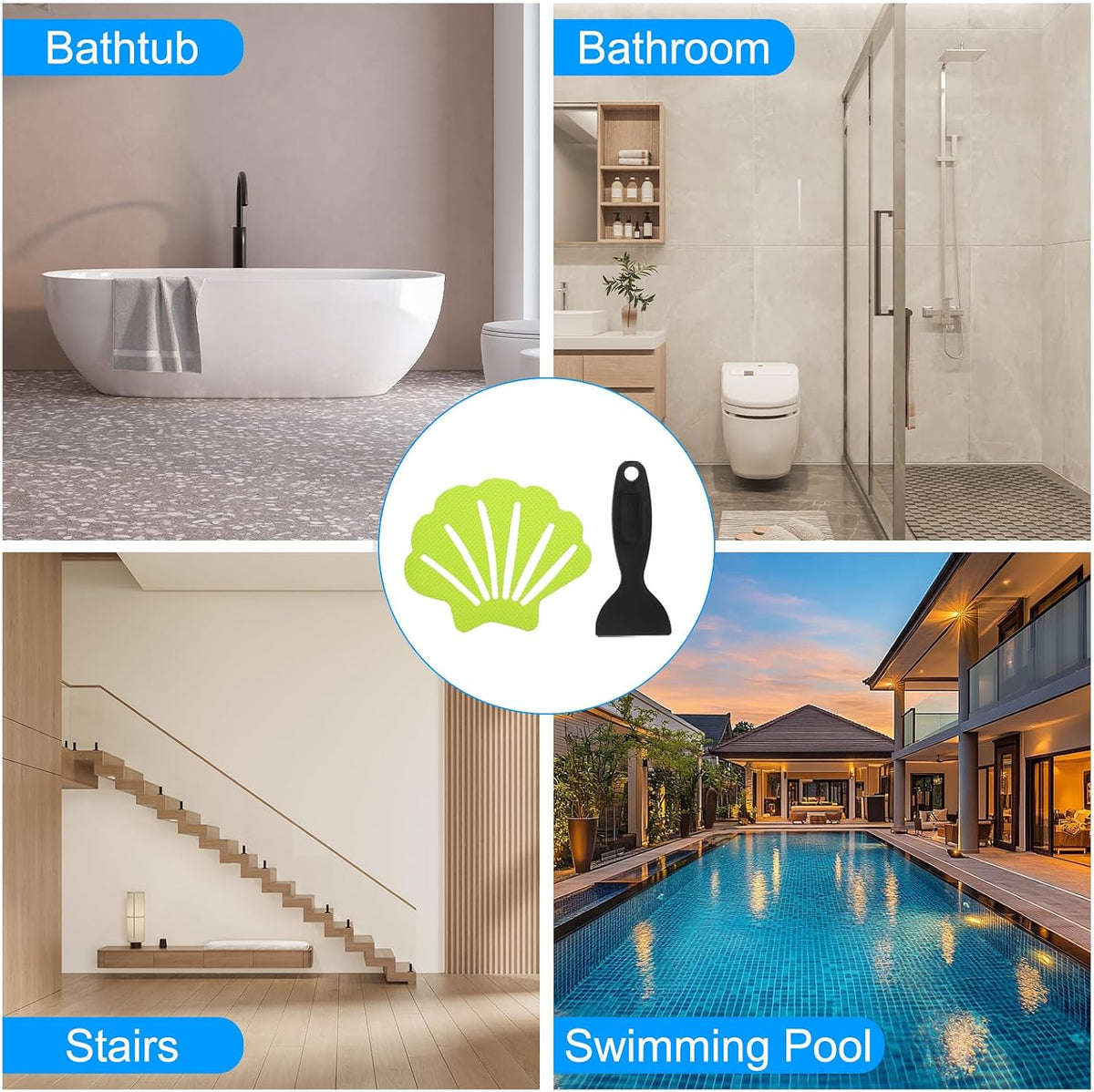 PATIKIL Bathtub Non Slip Stickers 3.54x2.76 Inch, 12 Pack Shell Safety Shower Floor Anti Slip Stickers with Adhesive Decals Scraper for Bath Tub Shower Floor Stair, Light Green