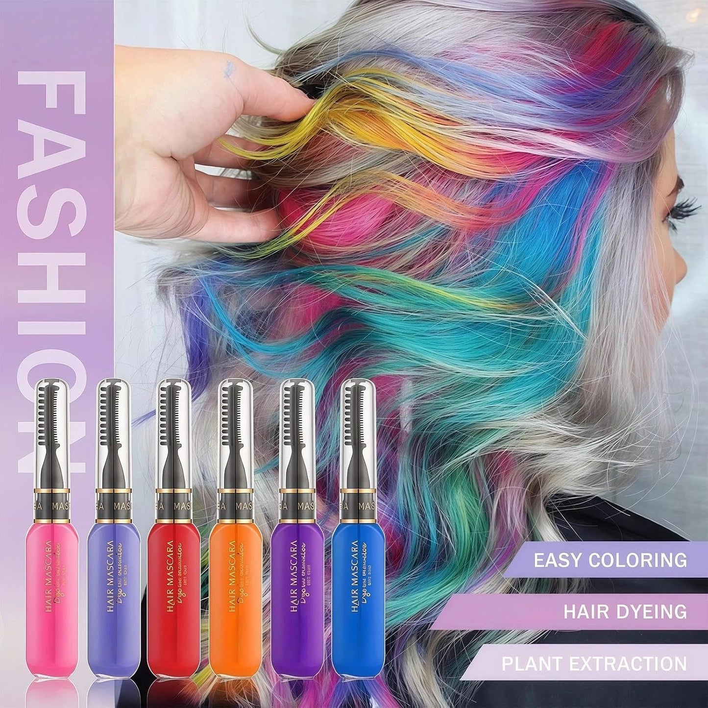 Temporary Hair Colour Set - 3PCS Washable Spray & Mascara Dye Kit in Blue, Purple, Pink - Unisex, Easy Wash Out for Parties & Play