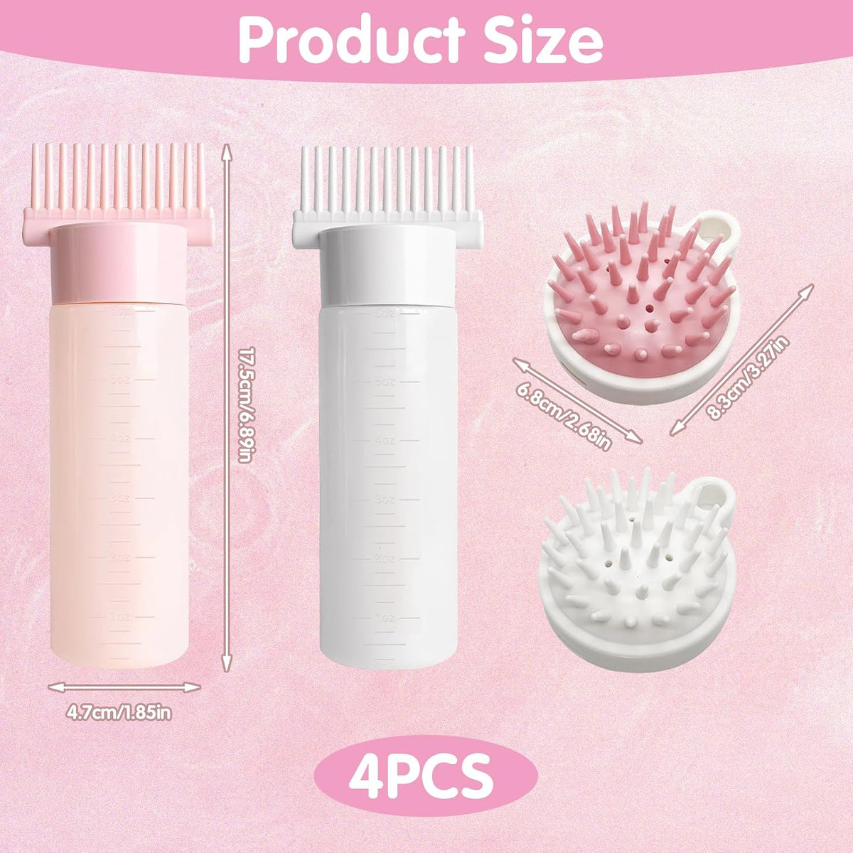 2 Hair Oil Applicator Bottle 180ml with 2 Scalp Massager, Oil Applicator Bottle for Hair with Scale, Oil Bottle for Hair Even Dyeing, Root Comb Applicator Brush Easy to Apply