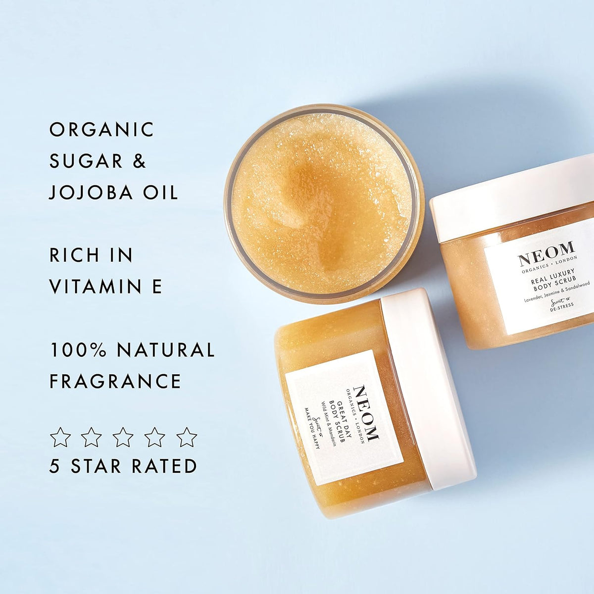 NEOM- Real Luxury Body Scrub | Luxury Body Scrub | Lavender & Sandalwood | 100% Natural Fragrance | Scent to De-Stress | Organic Vegan Hydrating Body Scrub