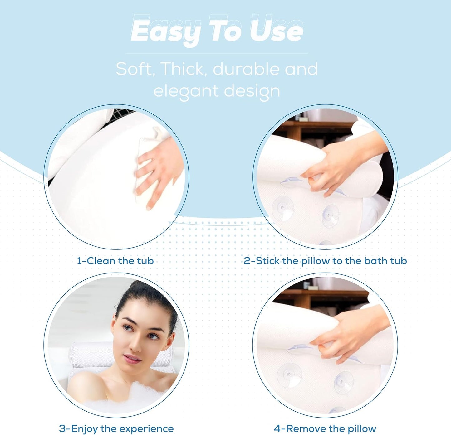 Luxury Bath Pillow Waterproof Air Mesh Bath Cushion with Suction Cups for Head and Neck | Ergonomic Bathtub Pillows Home Spa and Hot Tub Headrest | Bathing Accessories (Single) | White