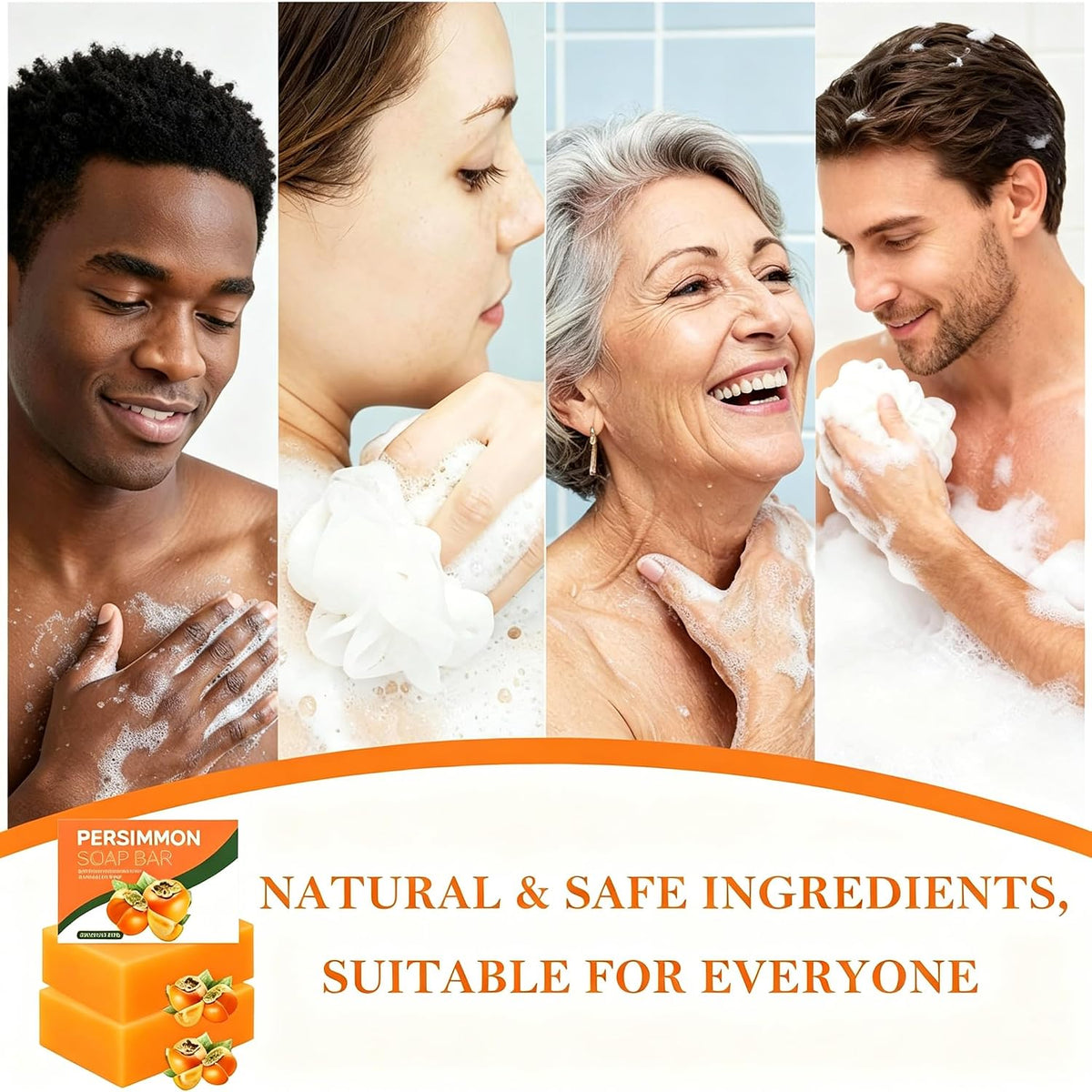 3-Pack Persimmon Soap Bars for Odour Control with Green Tea Extract, Handmade Deodorising Soap for Men & Women, Deep Cleansing Face & Body Bar