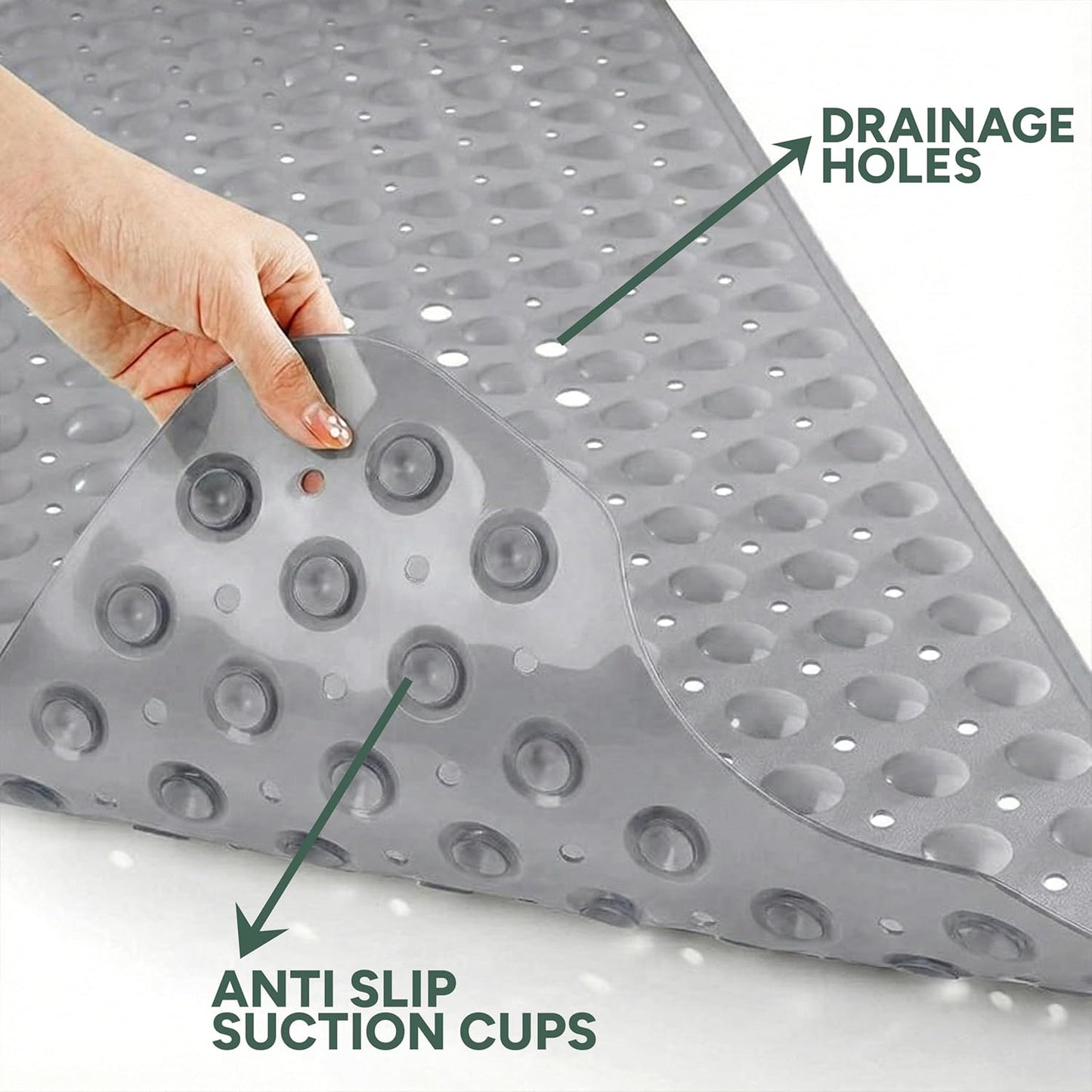 Zuvo Non-Slip Bath Mat for Inside Bath – Extra Long 100 x 40cm, Anti Mould, Machine Washable Shower Mat with Suction Cups & Drain Holes – Safe for Kids & Elderly (Grey)