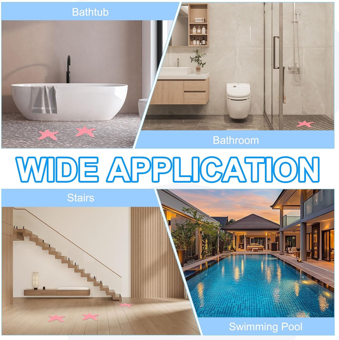 PATIKIL Bathtub Non Slip Stickers 3.86x3.86 Inch, 12 Pack Starfish Safety Shower Floor Anti Slip Stickers with Adhesive Decals Scraper for Bath Tub Shower Floor Stair, Blue