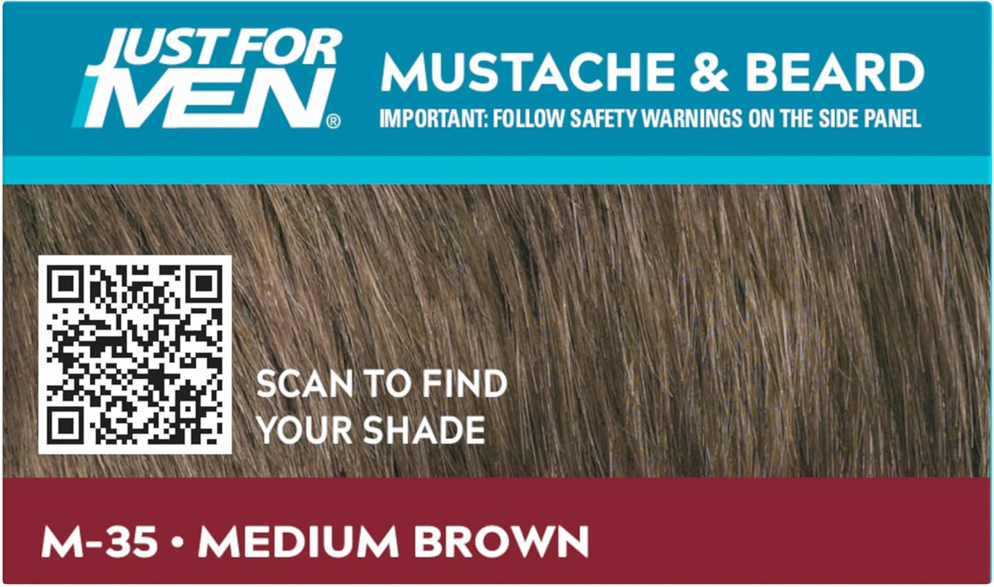 Just for men Moustache & Beard Medium Brown Dye, Eliminates Grey for a Thicker & Fuller Look M35