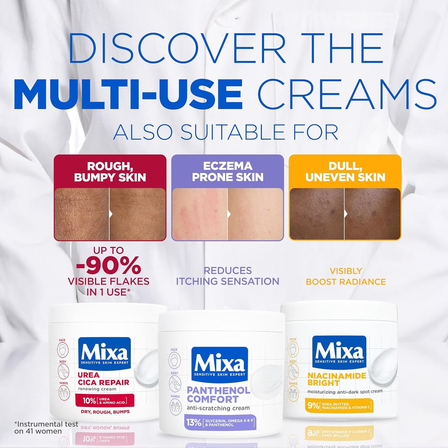 Mixa Body Cream, Urea Cica Repair Renewing Cream, Body Moisturiser for Dry, Rough, Bumpy Skin, with 10% Urea and Niacinamide, Hypoallergenic, Up To 100H Hydration, 400ml