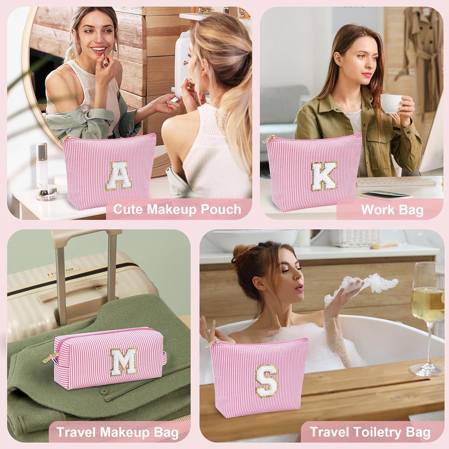 Parima Personalised Make up Bag - Initial Make up Bags Gift for Girls Preppy Stuff Personalised Birthday Gifts for Women Gifts for Girl Women Girlfriend Teenager Girls Gift Initial E Makeup Bag