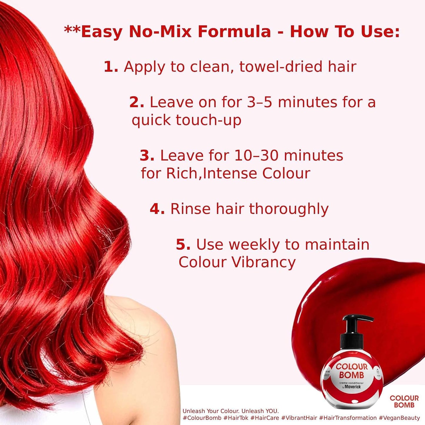 Fire Red Colour Depositing Conditioner 250ml | Vibrant Gloss & Shine, Softening & Nourishing Colour Refresh Treatment, No Mix, Vegan, Ammonia & Peroxide Free