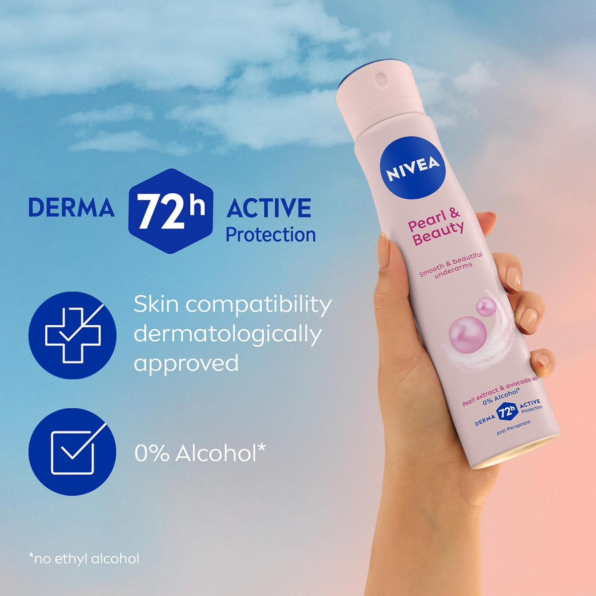 NIVEA Pearl & Beauty Anti-Perspirant Deodorant Spray (250ml), Women's Deodorant Spray with 72H Sweat and Odour Protection, Anti-Perspirant for Women with Pearl Extracts