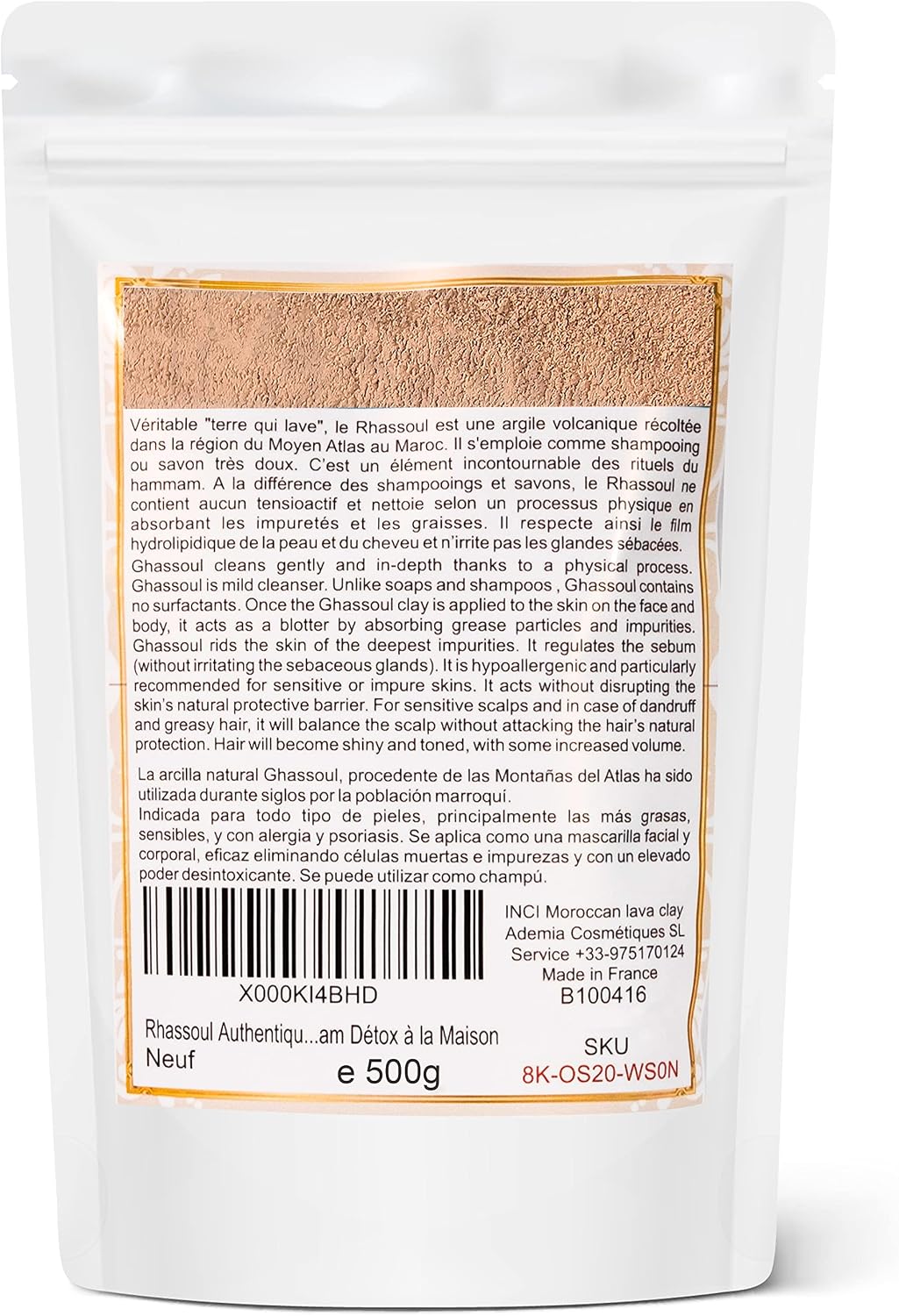 100% Natural Organic Ghassoul Moroccan Skin Care Face Body Hair Care Natural Shampoo Moroccan Rhassoul Clay Mask 500g Hammam Soap 6 times better than bentonite or red clay