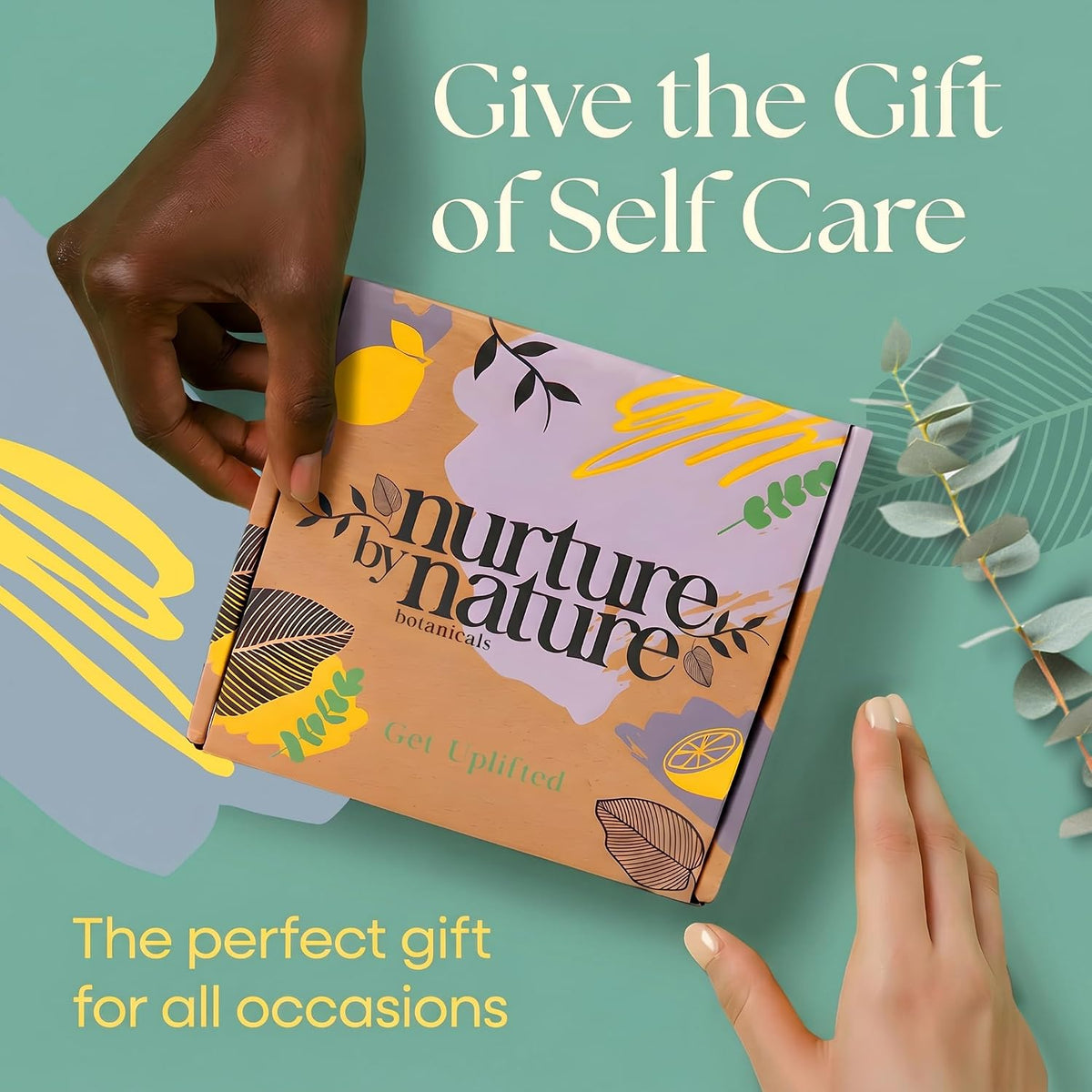 NURTURE BY NATURE Spa Gift Set – 6 Piece Uplifting Pamper Gift Set for Women with Soap, Body Scrub, Hand Cream & Candle – Vegan - Valentines Gifts for Her, Mothers Day Gifts, Self Care Birthday Gift