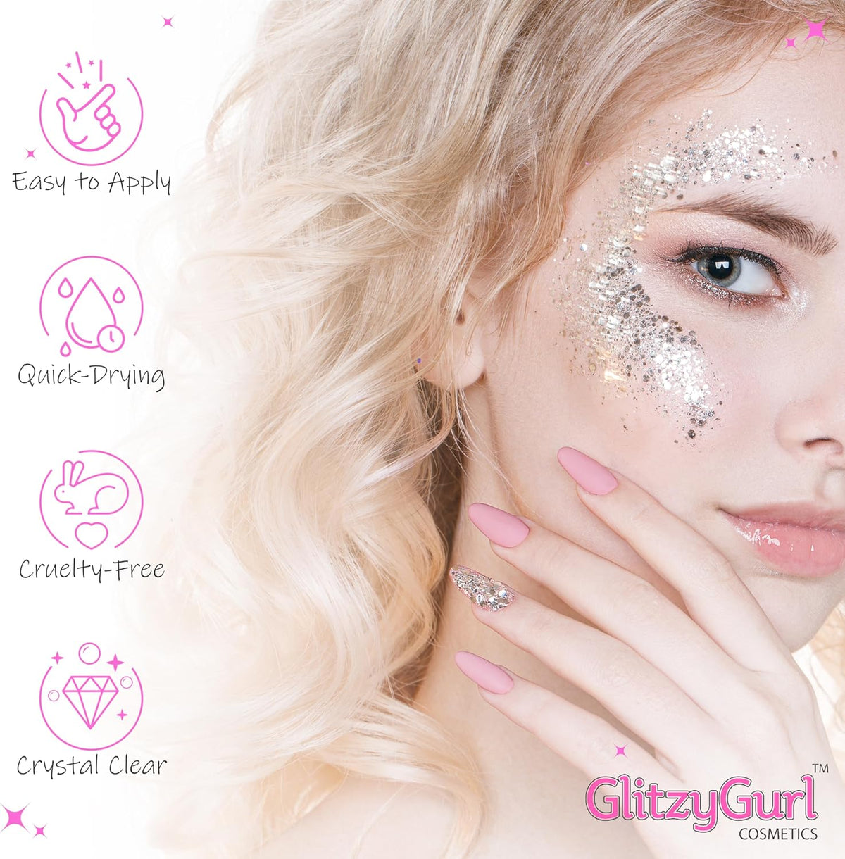 GlitzyGurl Glitter Fix Gel Face Body Adhesive Primer for Glitter, Eye dust, Pigment Eye Shadow Pack of 5