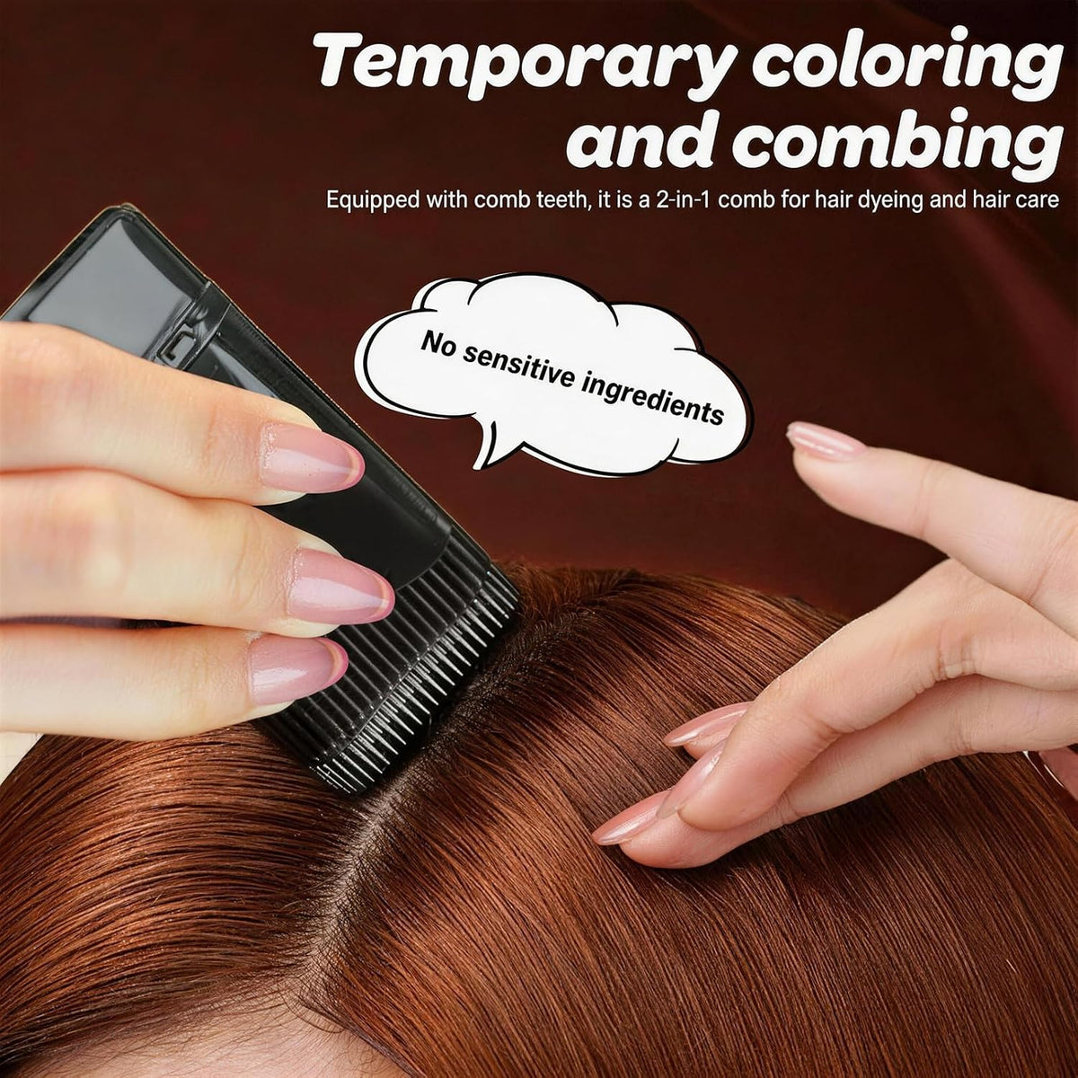 3PCS Temporary Hair Dye Comb, Waterproof Hair Color Stick, 2-In-1 Touch-Up Hair Colouring Combs for Women Men (Coffee)
