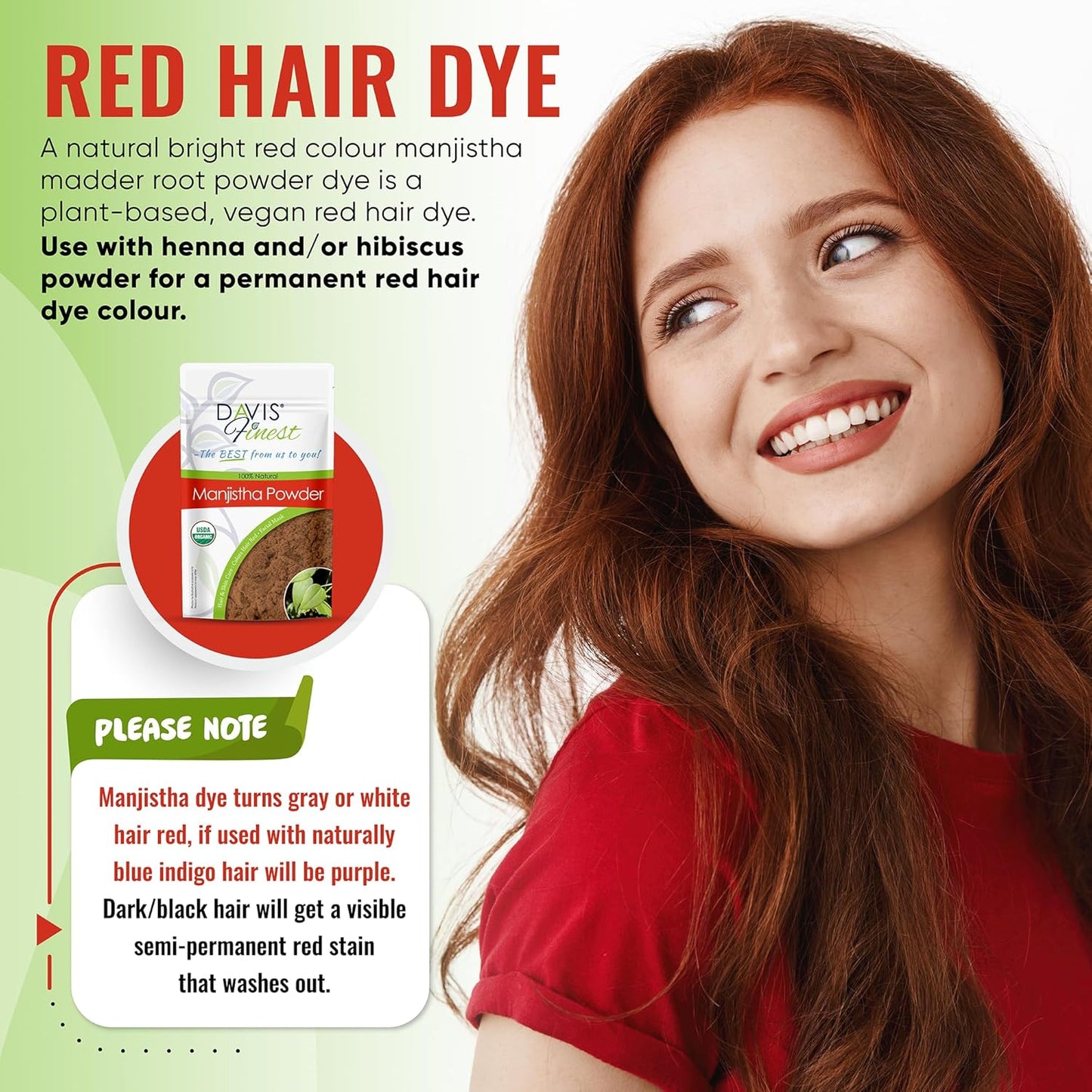 Davis Finest - Manjistha Powder 250g, Rubia Cordifolia Indian Madder Root - Red Hair Dye, Semi-Permanent Conditioning Hair Colour - Skin & Cosmetics – Ayurvedic, Organic Face Mask & Skin Care