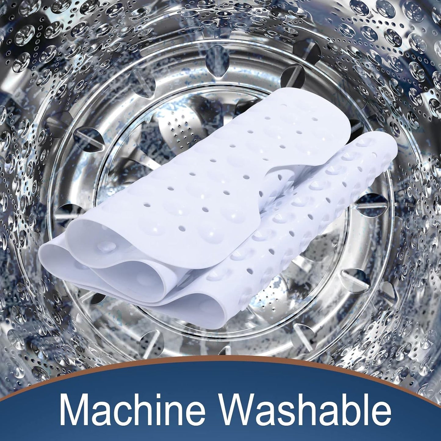 Yimobra Bath Mat 100 x 40 cm, Extra Long Non-Slip Shower Mats with Drain Holes and Suction Cups, Machine Washable, Bathtub Mats Ideal for Elderly & Children, Soft on Feet, White