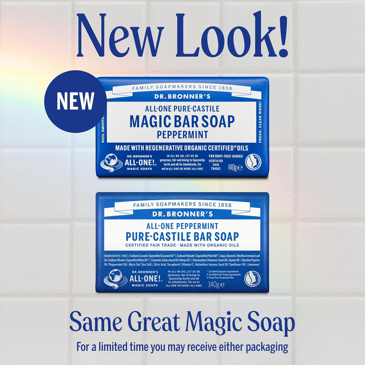 Dr Bronner's - Peppermint Pure-Castile Bar Soap, 140g Bar