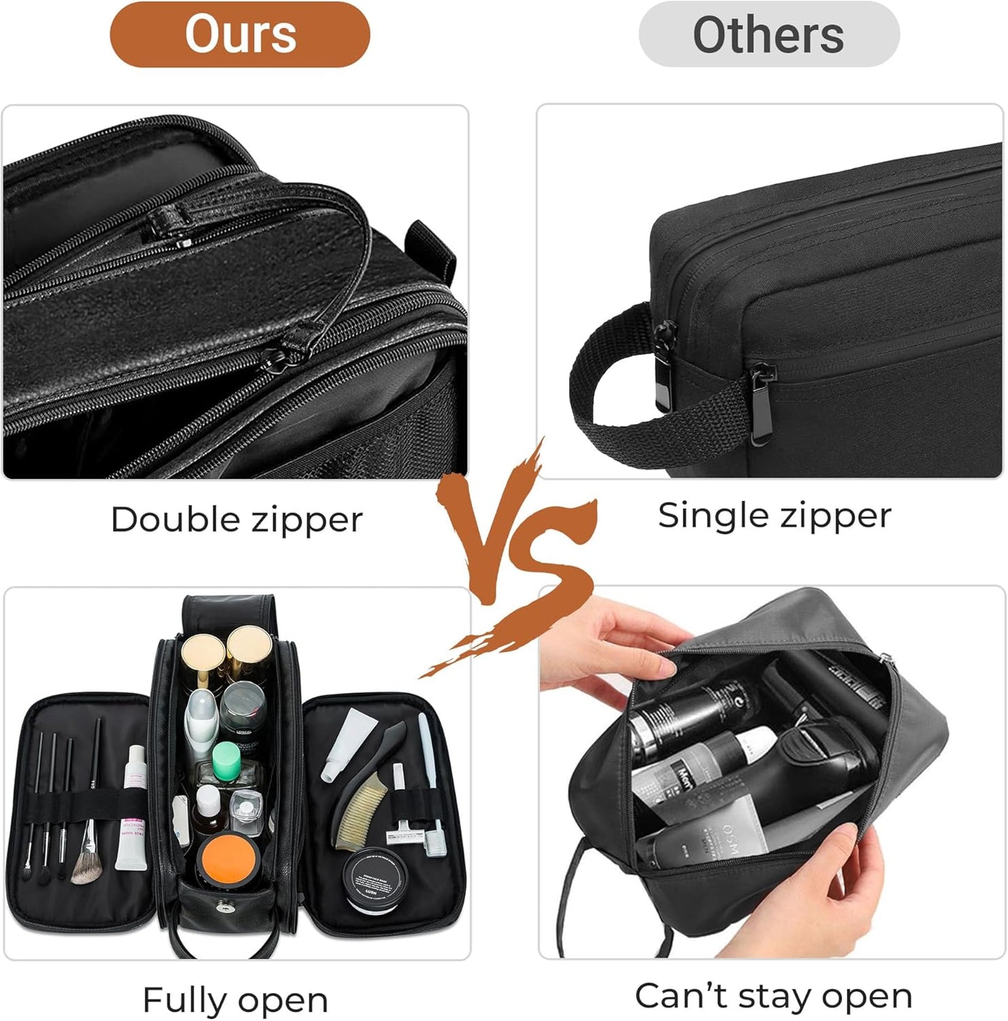 Elviros Water-Resistant PU Leather Toiletry Bag for Men Large Travel Wash Bag Shaving Dopp Kit Bathroom Gym Toiletries Makeup Organizer with Wet Dry Bag,Gift for Men