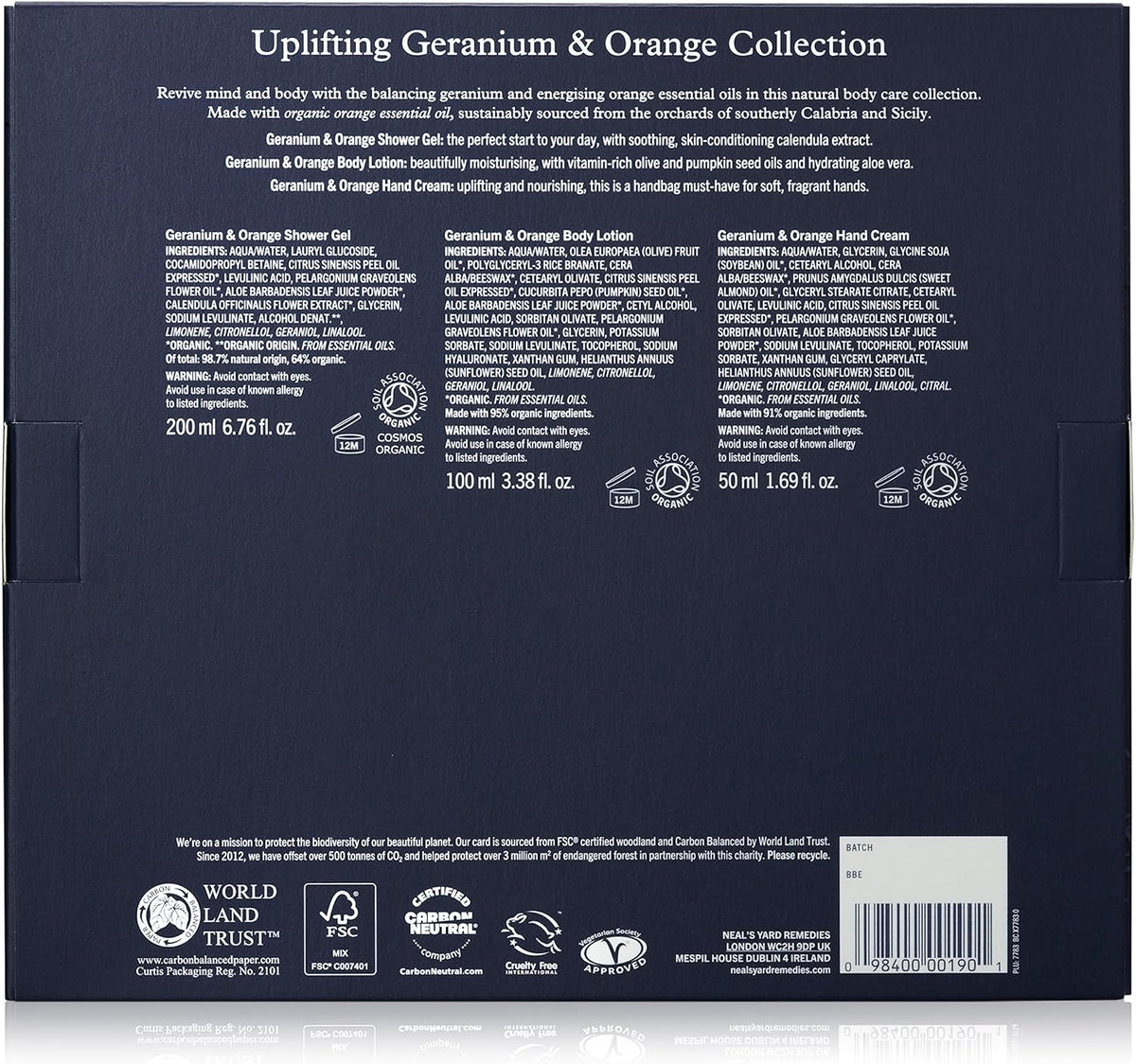 Neal's Yard Remedies Uplifting Geranium & Orange Gift Set, With Shower Gel, Body Lotion & Hand Cream, Vegan & Cruelty-Free, Set of 3