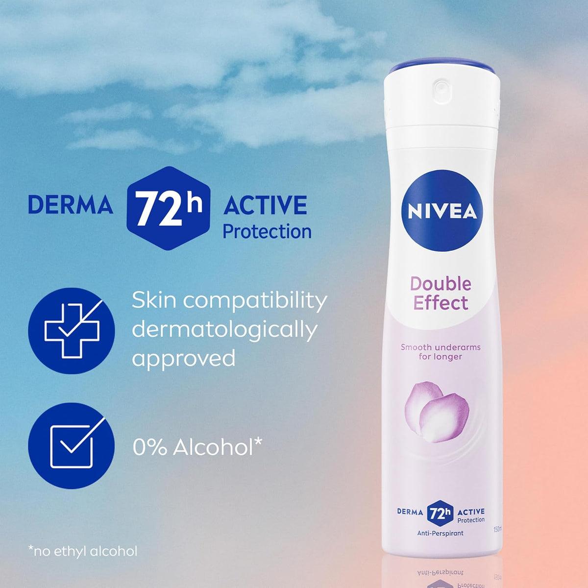NIVEA Double Effect Anti-Perspirant Deodorant Spray (150ml), Women's Deodorant Spray with 72H Sweat and Odour Protection, Sweat Block for Women with Natural Avocado Extract