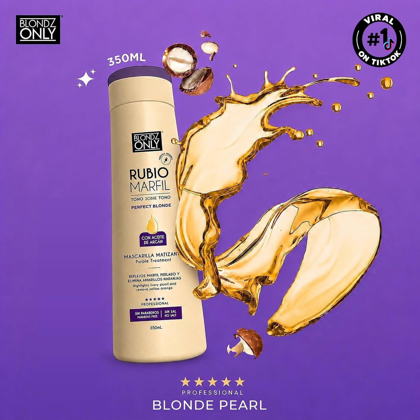 Hair Purple Toning Mask | Eliminates Brassiness | Neutralizes Yellow & Orange Tones | Rubio Marfil Blonde Pearl with Argan Oil Perfect Blonde (Beige) 11.8 Fluid Ounce (350 ml)