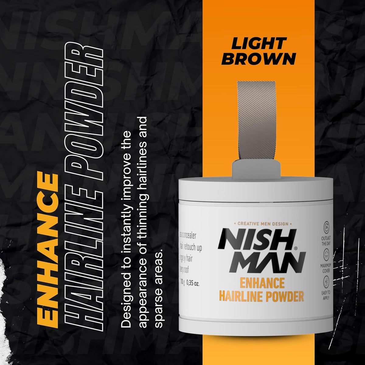 NISHMAN Enhance Hairline Powder – Light Brown 10g – Hairline Filler for Men – Conceals Hair Gaps and Thinning Areas – Adds Natural Density and Sharp Definition – Lightweight, Smudge-Free Formula