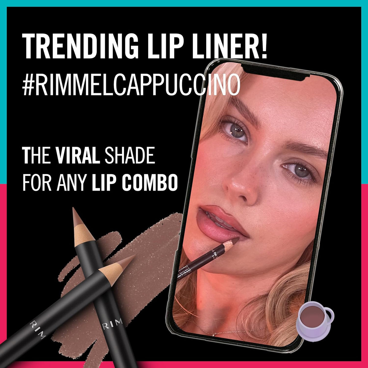 Rimmel Lasting Finish 8HR Lip Liner, Cappuccino, Highly Pigmented Formula, Long-Wearing Creamy Colour, Precise Application and Seamless Blend, For Big & Plump Lips, Vegan & Cruelty Free, 1.2g