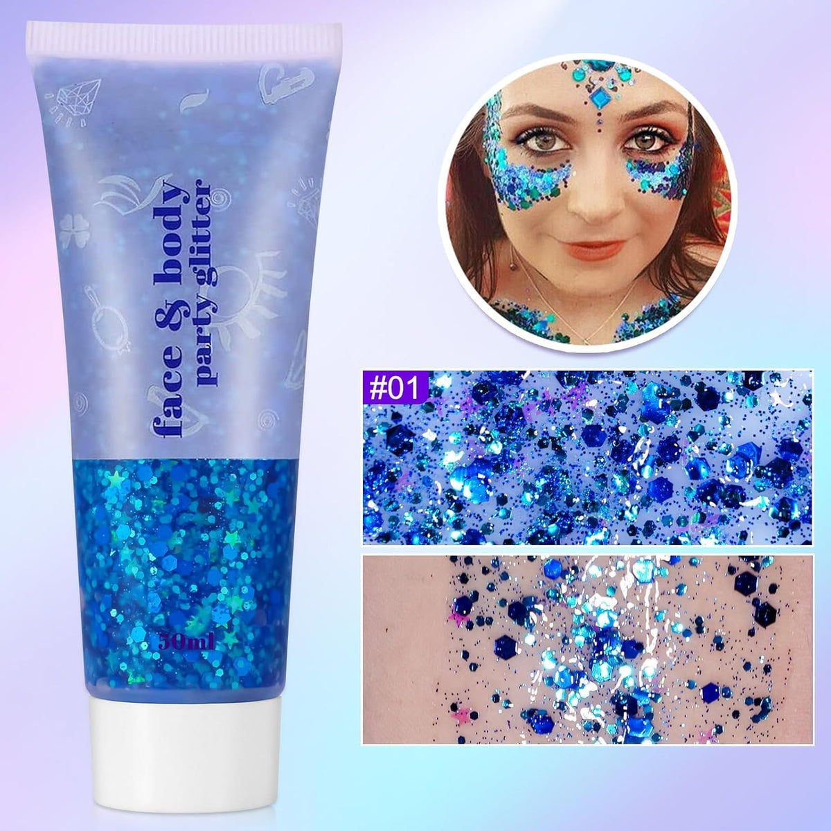 Sularpek 3 Pcs Face Glitter, 50ml Hair Glitter Gel, Sequins Shimmer Liquid Eyeshadow, Mermaid Sequins Festival Glitter for Face Body Eye Hair Festival Party Makeup Decoration