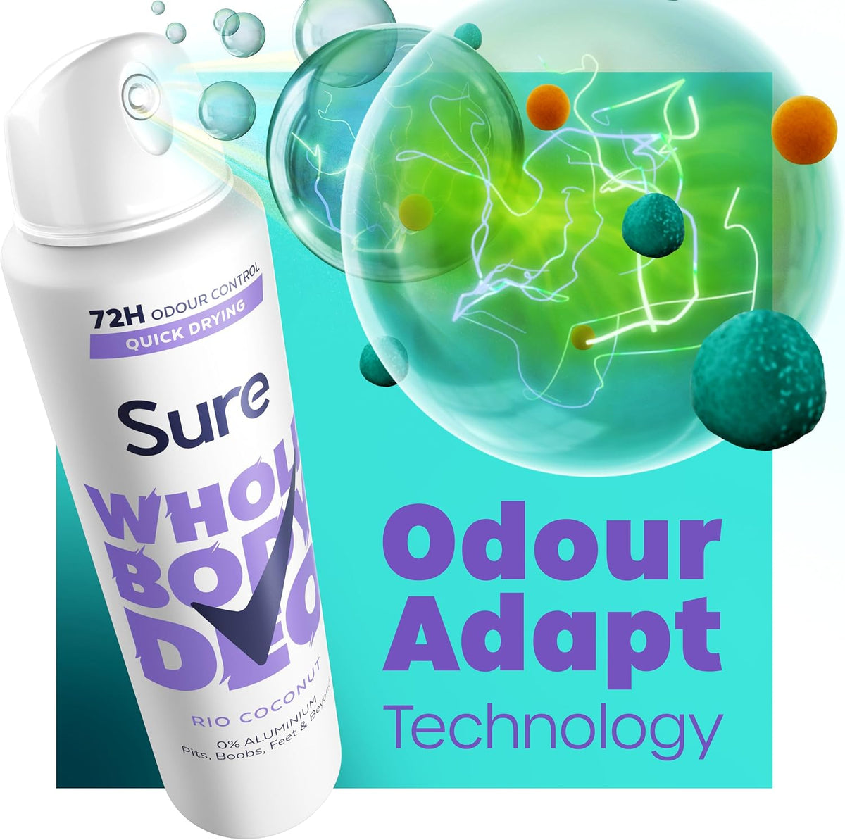 Sure Rio Coconut Whole Body Deodorant women's deodorant spray with a fresh & tropical fragrance for 72-hour odour control 150 ml