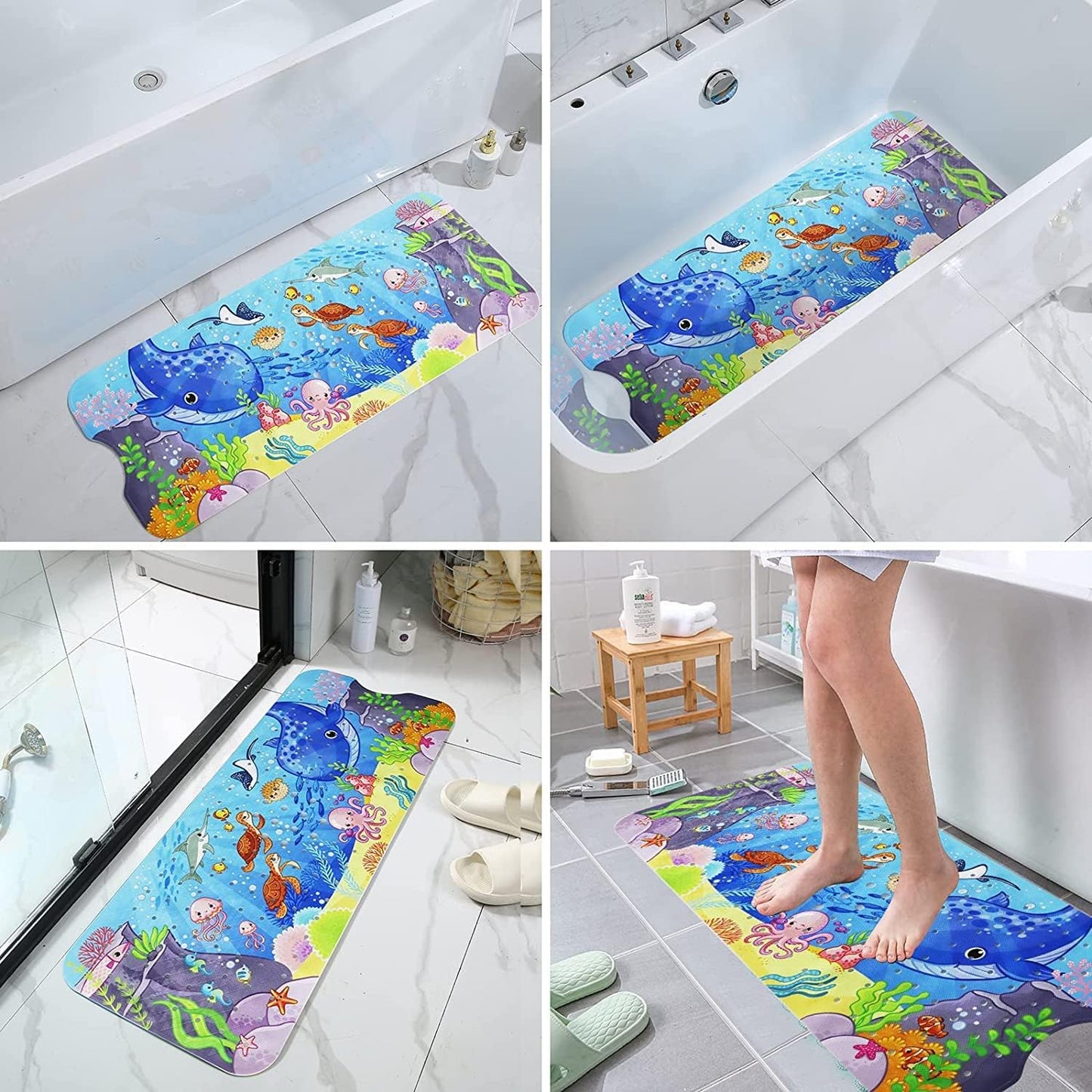 Bingobang Bathtub Mats Non Slip Extra Long Bath Shower Tub Mat 100 x 40cm with Suction Cup, Anti-Mould Drain Holes, Machine Washable, for Bathroom Floor