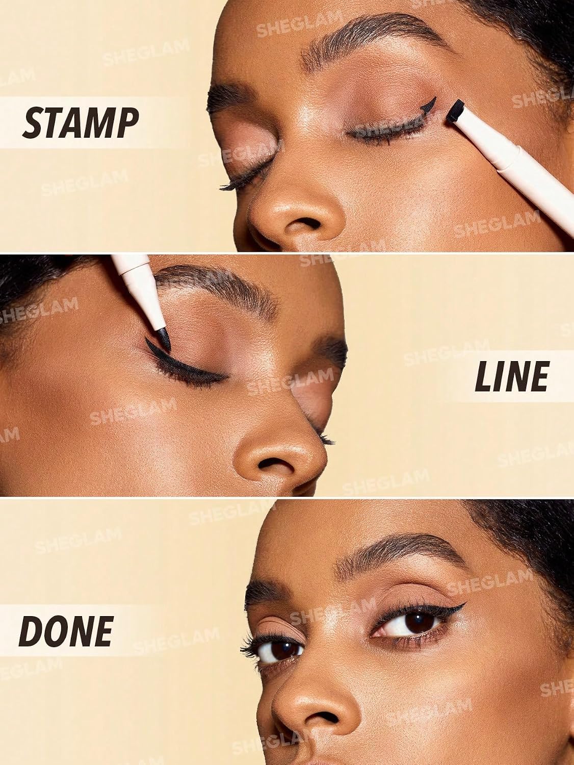 SHEGLAM Get Foxy Eye Stamp & Liner Pen 3 In 1 Waterproof Liquid Eyeliner Pencil Cat Eye Smudge-Proof Long-Lasting