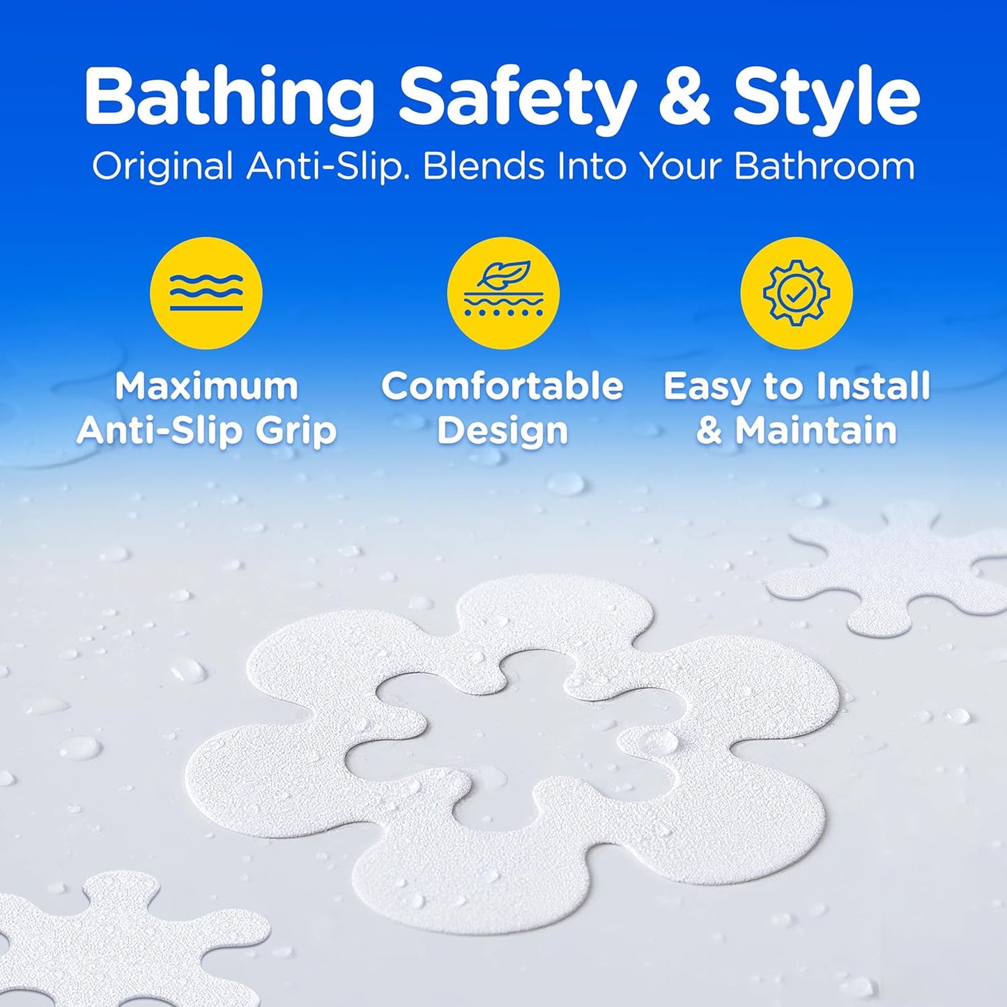 COMPAC HOME Safe-T-Shapes Anti-Slip Bathroom Decals - 7 Large White Daisies with Removable Inner Daisies (14 Total), Flexible Non-Slip Tub & Shower Safety, Decorative Design