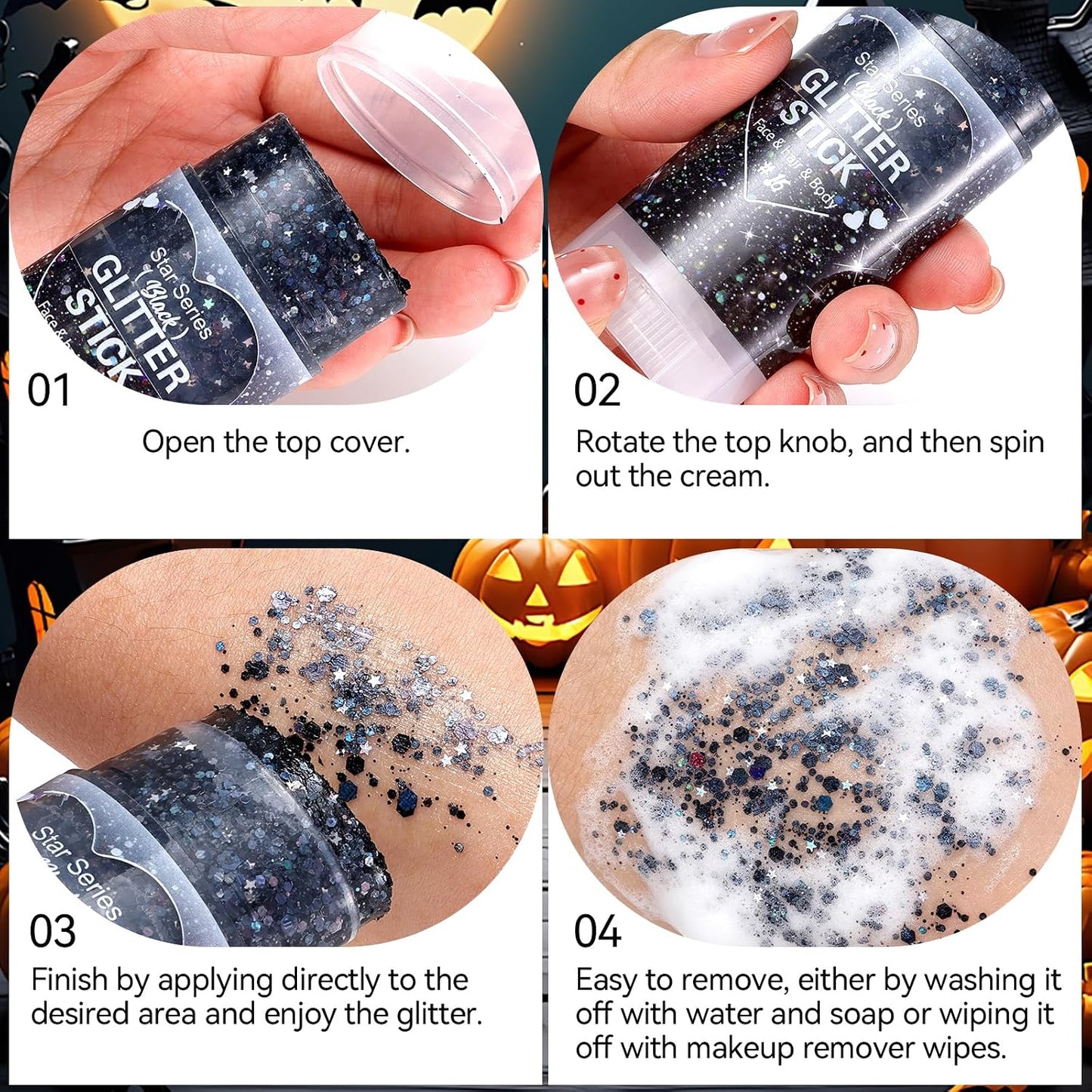 Prreal Body Glitter, Mermaid Sequins Glitter Stick Face Body Sparkling Glitters, Chunky Holographic Hair Glitters, Durable Lips Nails Festival Carnival Rave Singer Concert Halloween Makeup,#16 Black