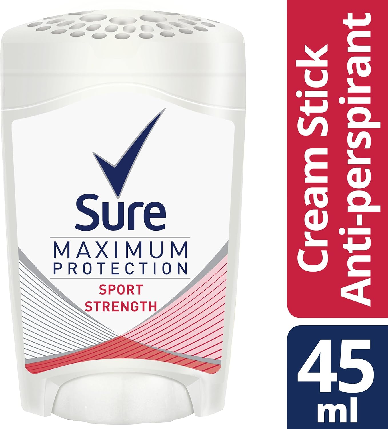Sure Maximum Protection Sport Strength Anti-Perspirant Cream Stick - 96-hour Deodorant for 3x Stronger Sweat Protection, 45 ml (Pack of 2)