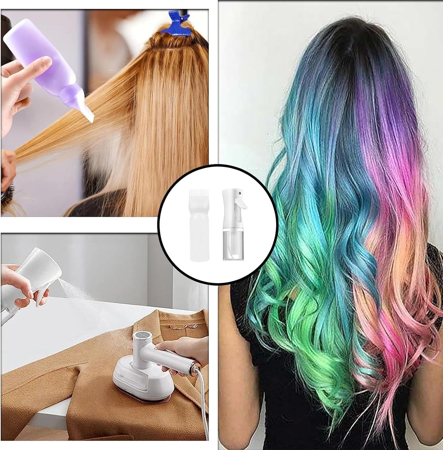 2 PCS Hair Oil Applicator Bottle, Hair Applicator Bottle, Root Comb Applicator Bottle and Continuous Spray Bottle, Portable Plastic Hair Dye Oil Applying Applicator with Graduated Scale, 200ml(white)