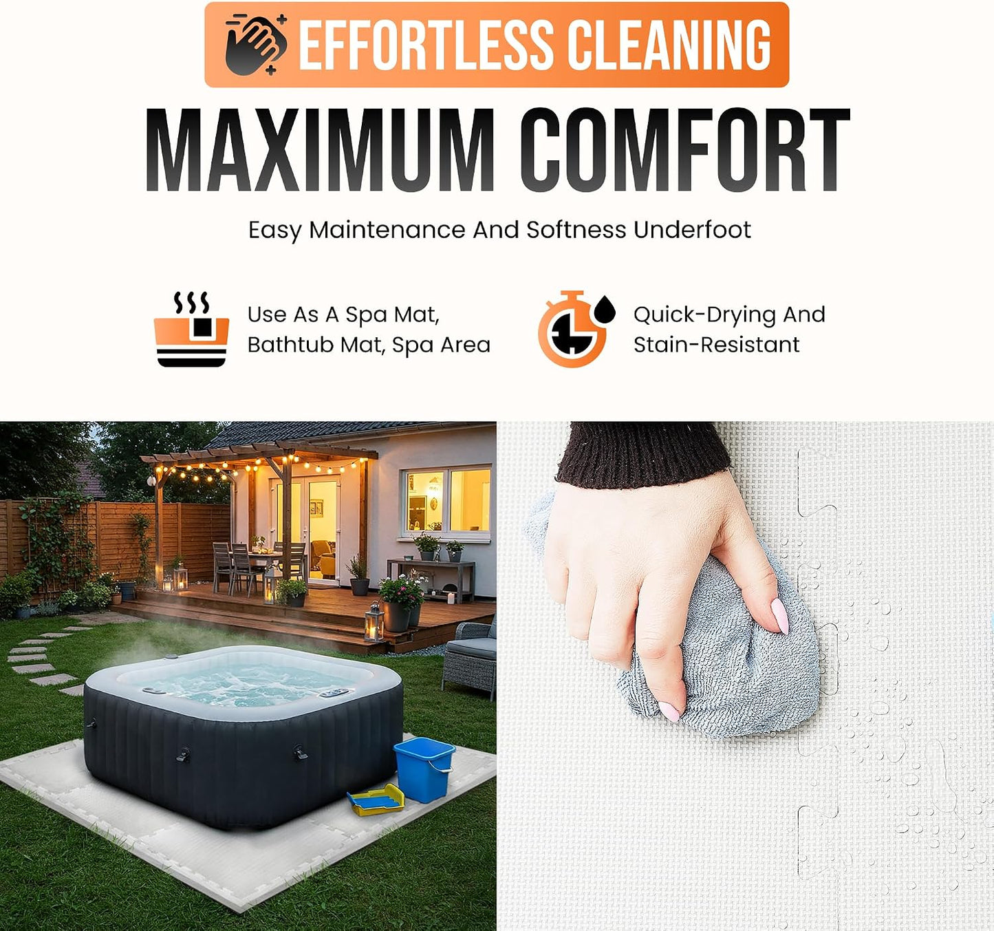 EVA Foam Hot Tub Mat | White Non-Slip Interlocking Pool Mats | 50 x 1.4 cm Waterproof Outdoor Mats for Hot Tub, Spa & Paddling Pool | Pack of 25