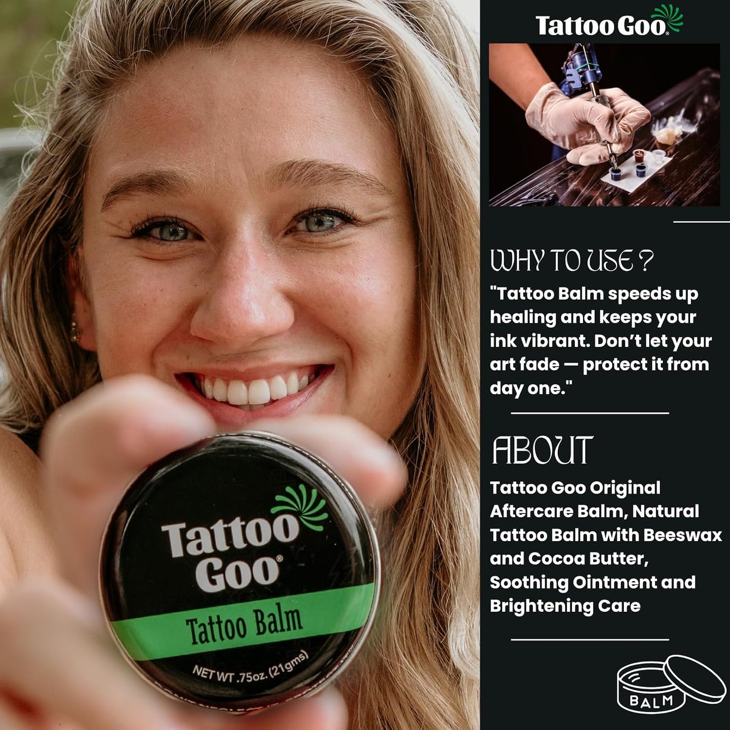 Tattoo Goo Original Aftercare Balm 21 g, Deep‑Moisture Natural Tattoo Aftercare & Colour Retention with Beeswax, Cocoa Butter & Vitamin E – Prevents Scabbing, Speeds Healing & Brightens Ink